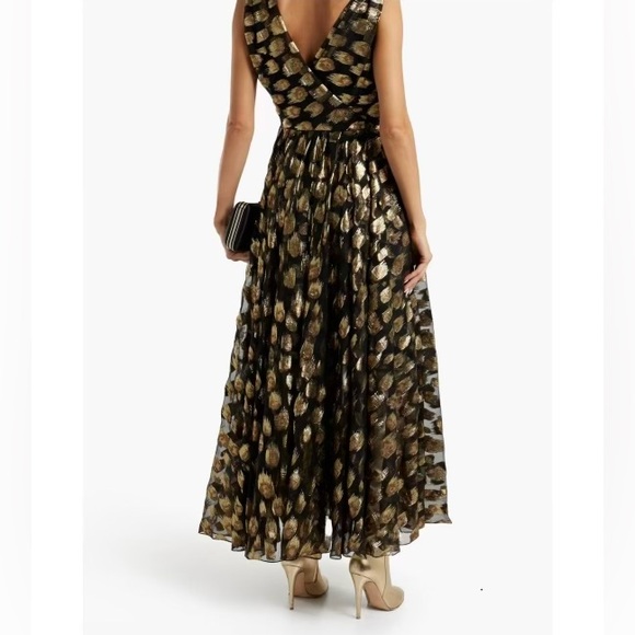 Oscar de la Renta Pleated Metallic Fil Coupé Silk-blend Georgette Dress - Picture 3 of 5